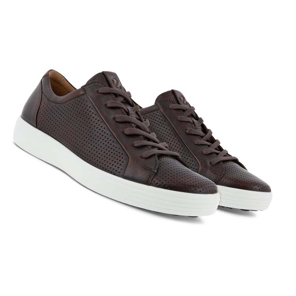 Men's Ecco Soft 7 Laced Sneakers Coffee | USA 632TCE